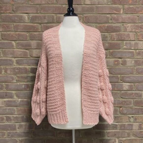 Favlux Fashion Peach Popcorn Bubble Sleeve Cardigan Sweater Size Small - Picture 2 of 7
